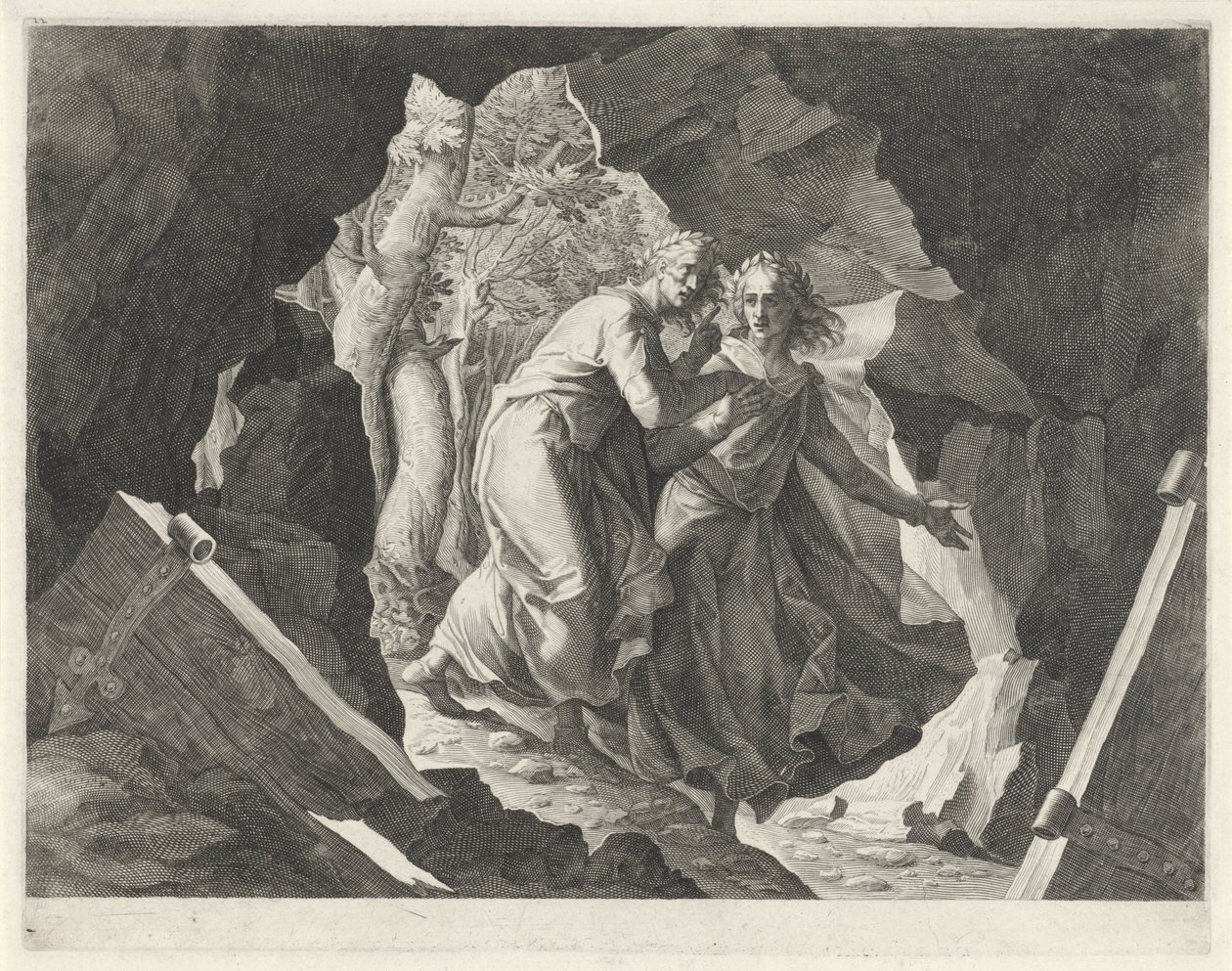 Dante ve Virgil cehenneme bir kapıdan girerler. by Egidius  Sadeler (II)