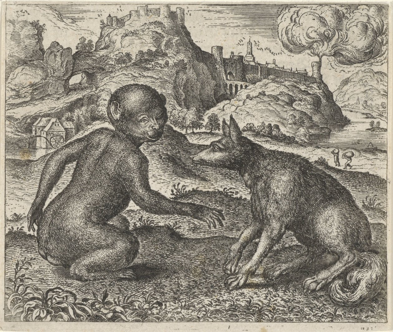 Maymun ve Tilki Masalı by Egidius  Sadeler (II)