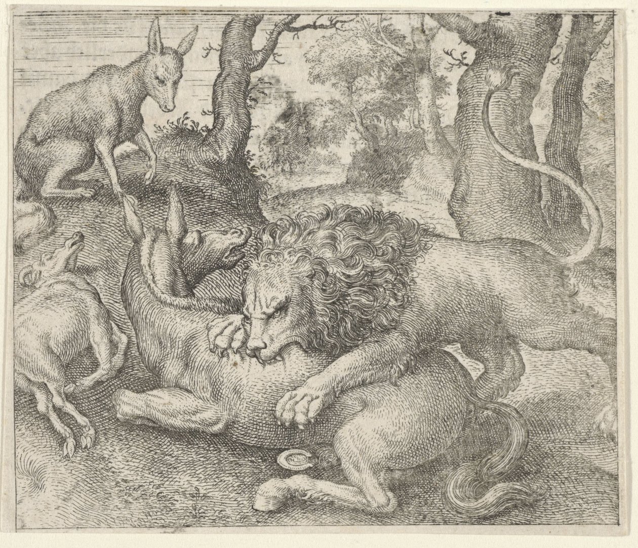 Aslan ve Tilki Masalı by Egidius  Sadeler (II)