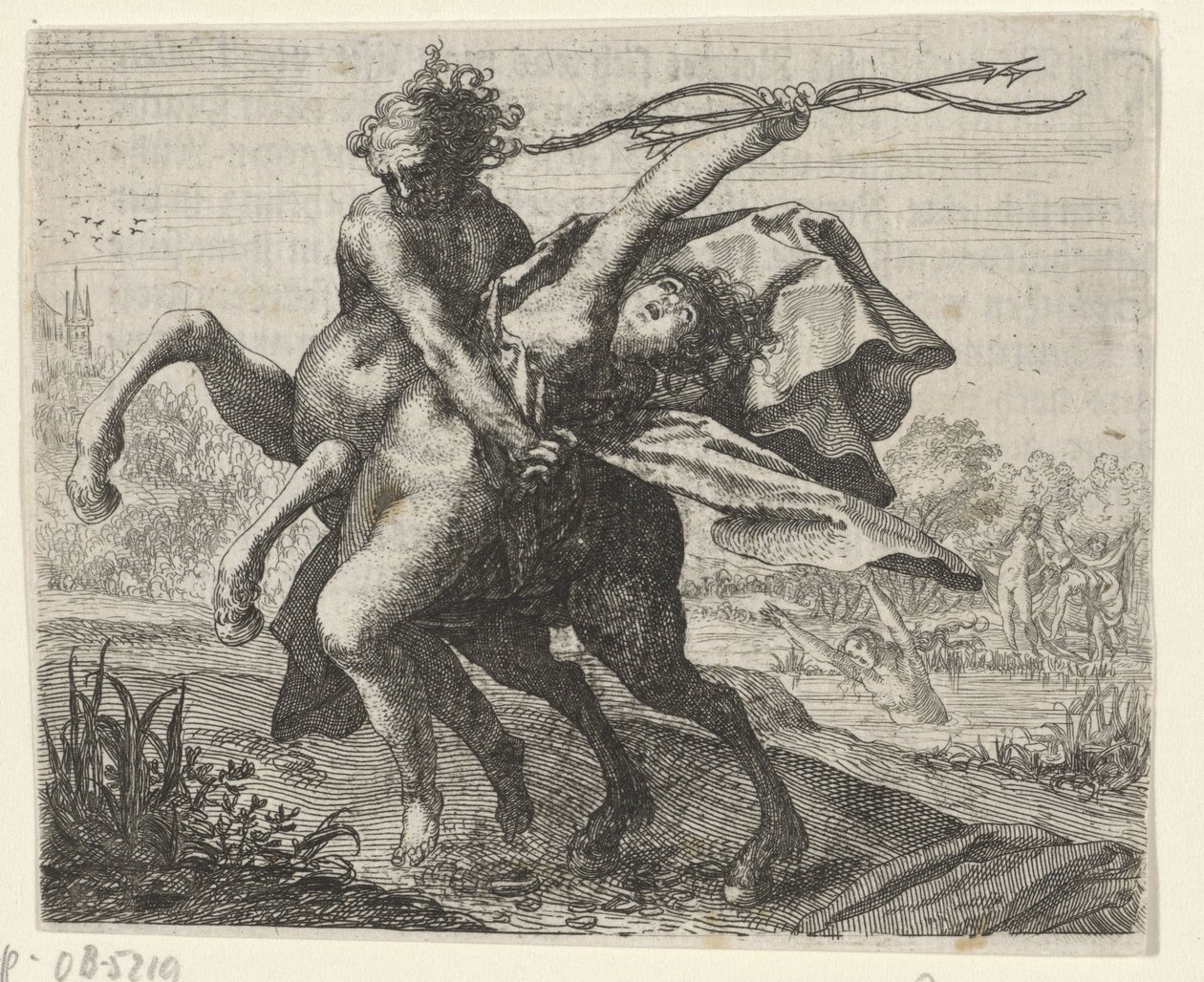 Bir kadının bir centaur tarafından kaçırılması masalı by Egidius  Sadeler (II)