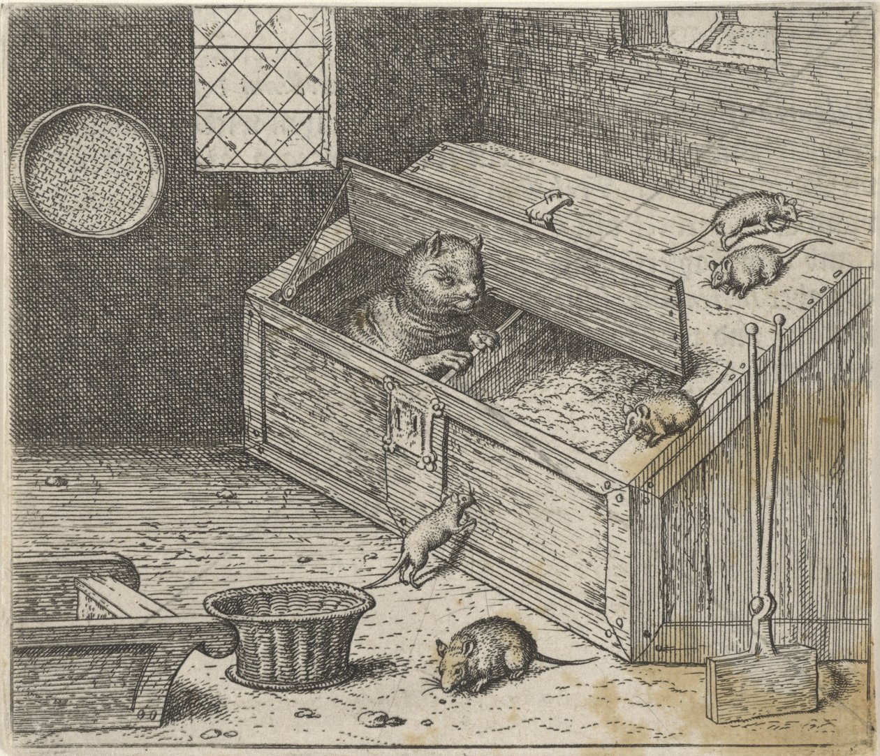 yaşlı kedi ve fare masalı by Egidius  Sadeler (II)