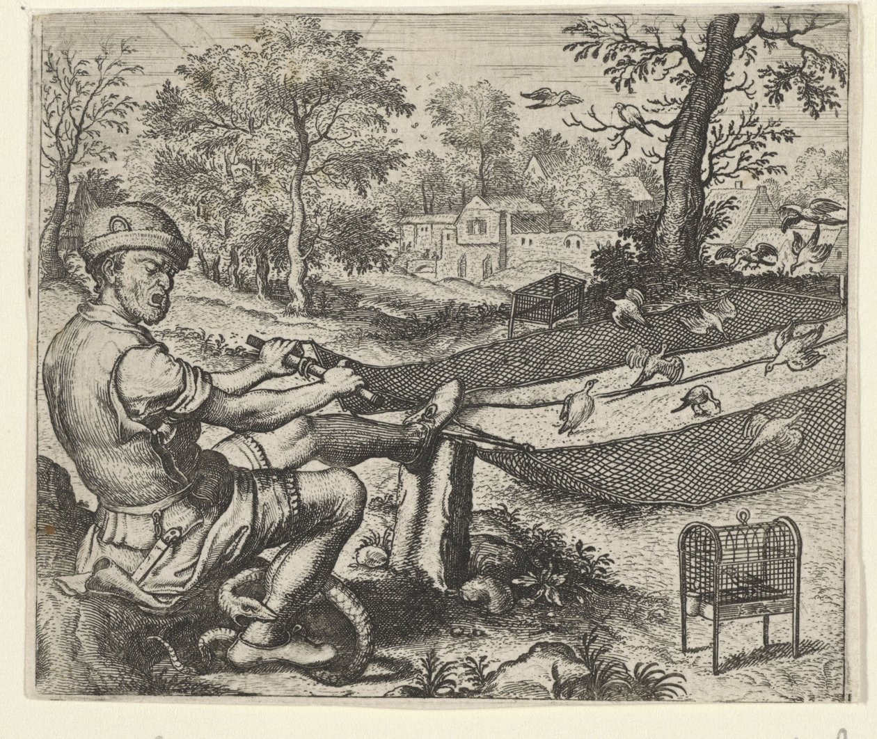 Birdcatcher ve Yılan Masalı by Egidius  Sadeler (II)