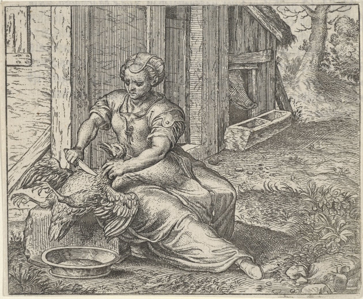 kadın ve tavuk masalı by Egidius  Sadeler (II)