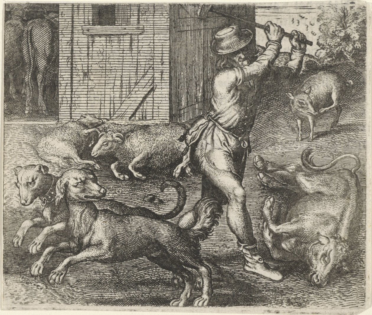 Bir Çiftçinin ve Köpeklerinin Masalı by Egidius  Sadeler (II)