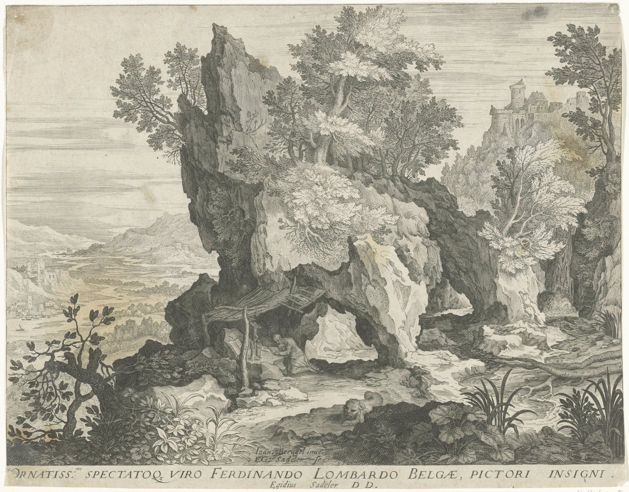 Aziz Jerome ile kaya manzara by Egidius  Sadeler (II)