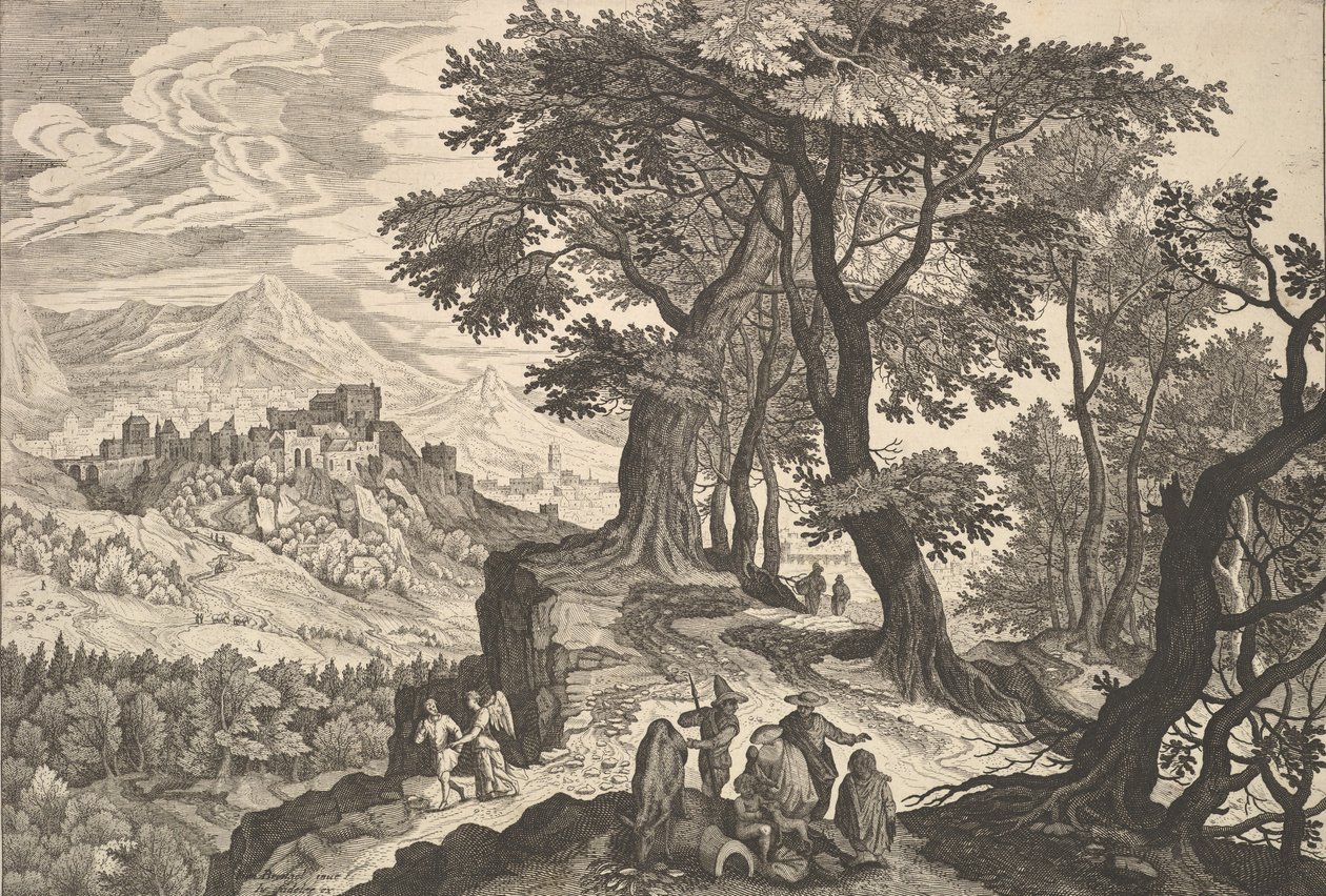 Tobias, Melek ve Çingenelerle Manzara. by Aegidius Sadeler II