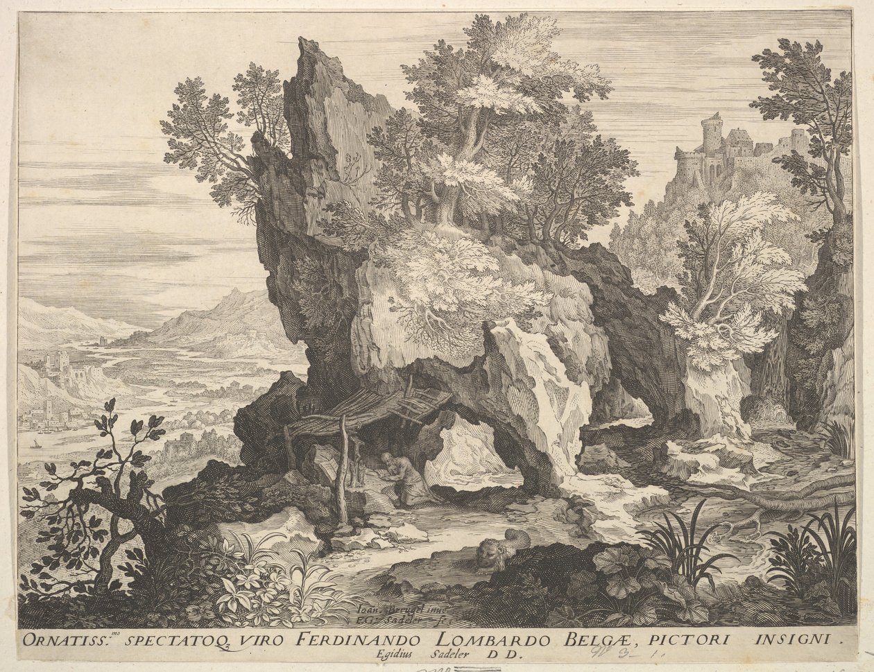 St. Jerome ile kayalık manzara. by Aegidius Sadeler II