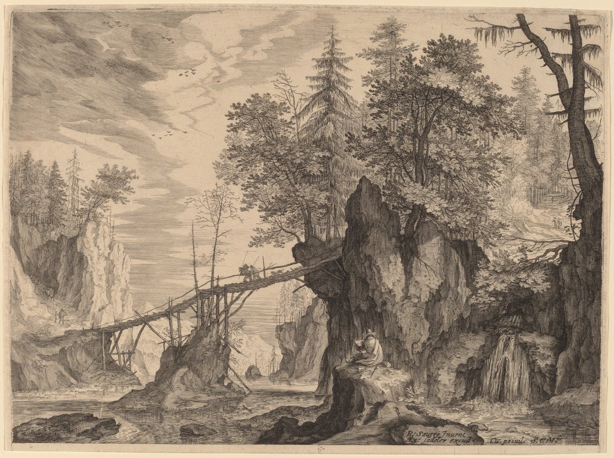 Köprünün Önündeki Taş Üzerinde Ressam by Aegidius Sadeler II after Roelandt Savery