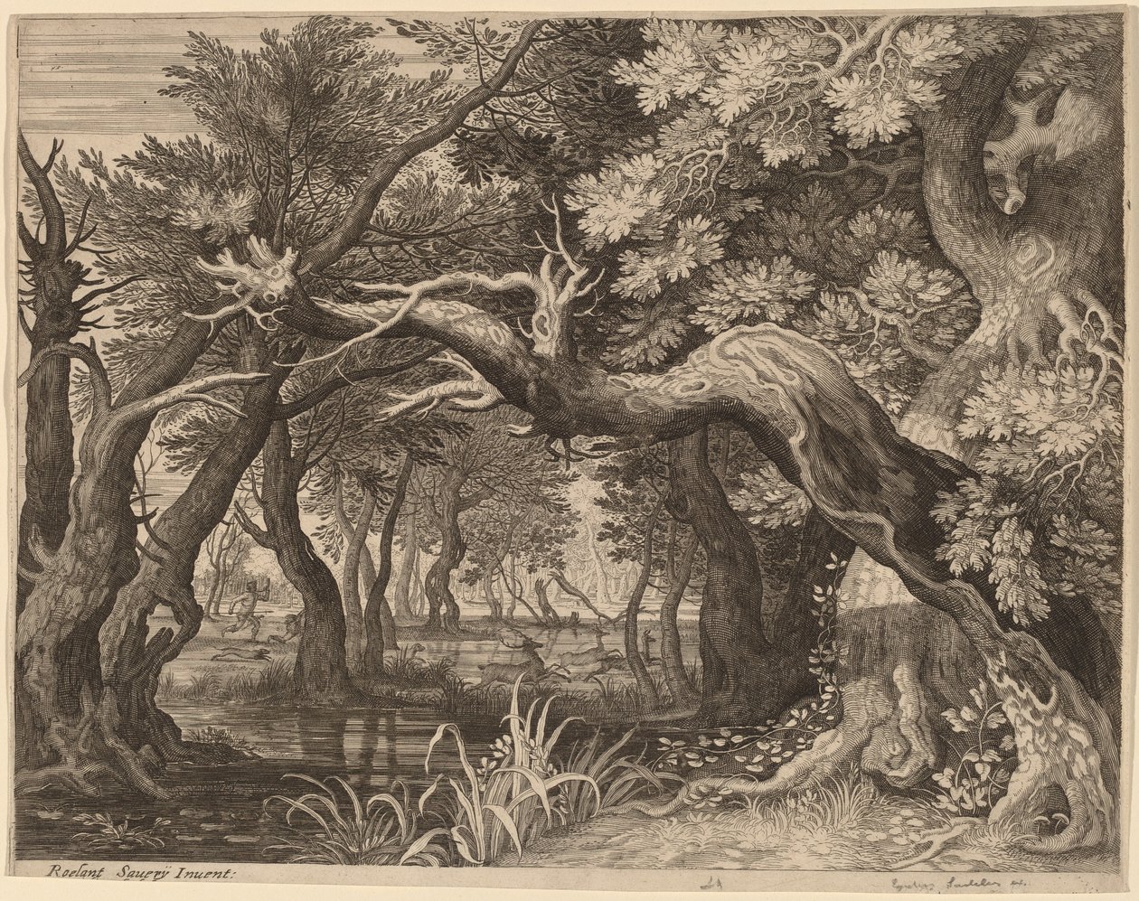 Havuzun Yanında Geyik Avı by Aegidius Sadeler II after Roelandt Savery