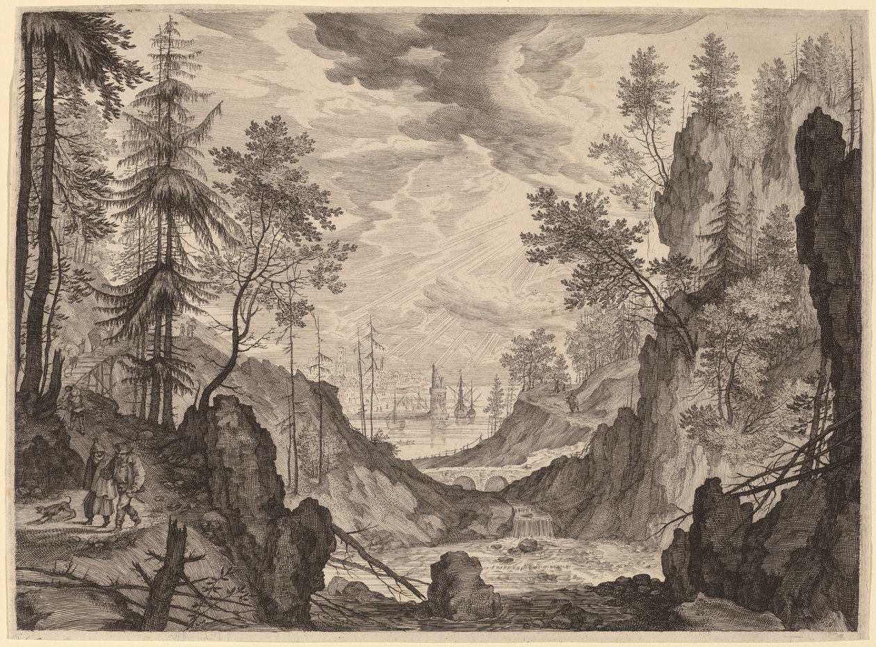Şelaleli Orman Manzarası by Aegidius Sadeler II after Roelandt Savery