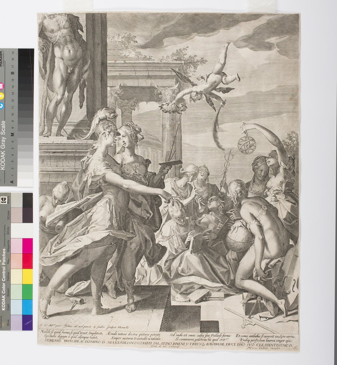 Athena İlham Perileri Arasında Tabloyu Tanıtıyor, c.1603 (gravür ve gravür) by Aegidius Sadeler or Saedeler