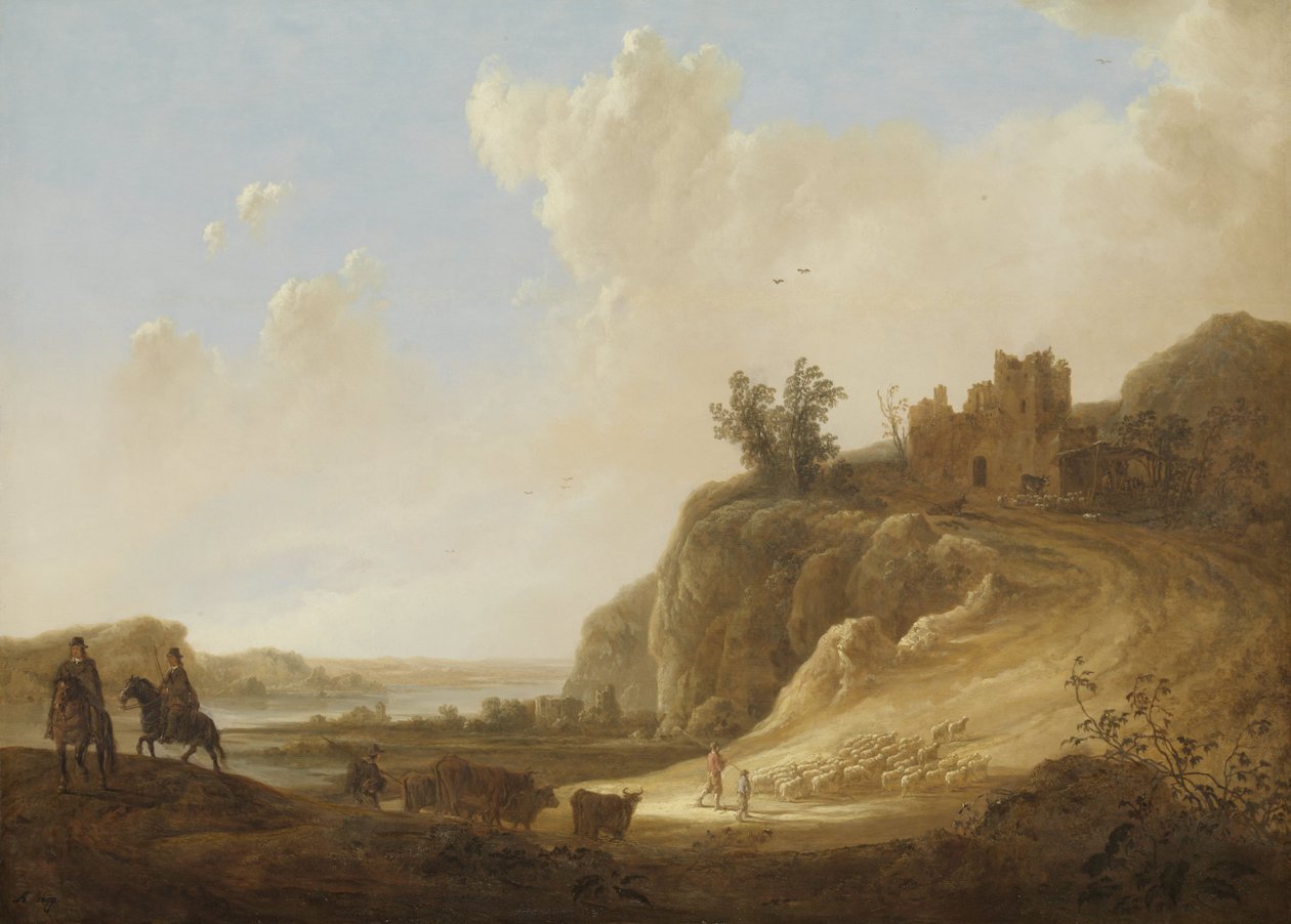 Kale kalıntıları ile dağlık manzara by Aelbert Cuyp