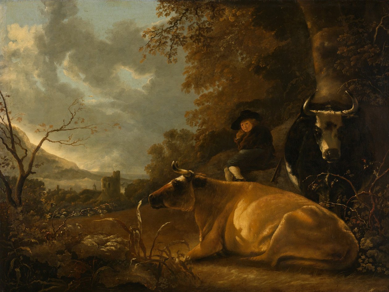 İnekler ve çoban çocuk ile manzara by Aelbert Cuyp