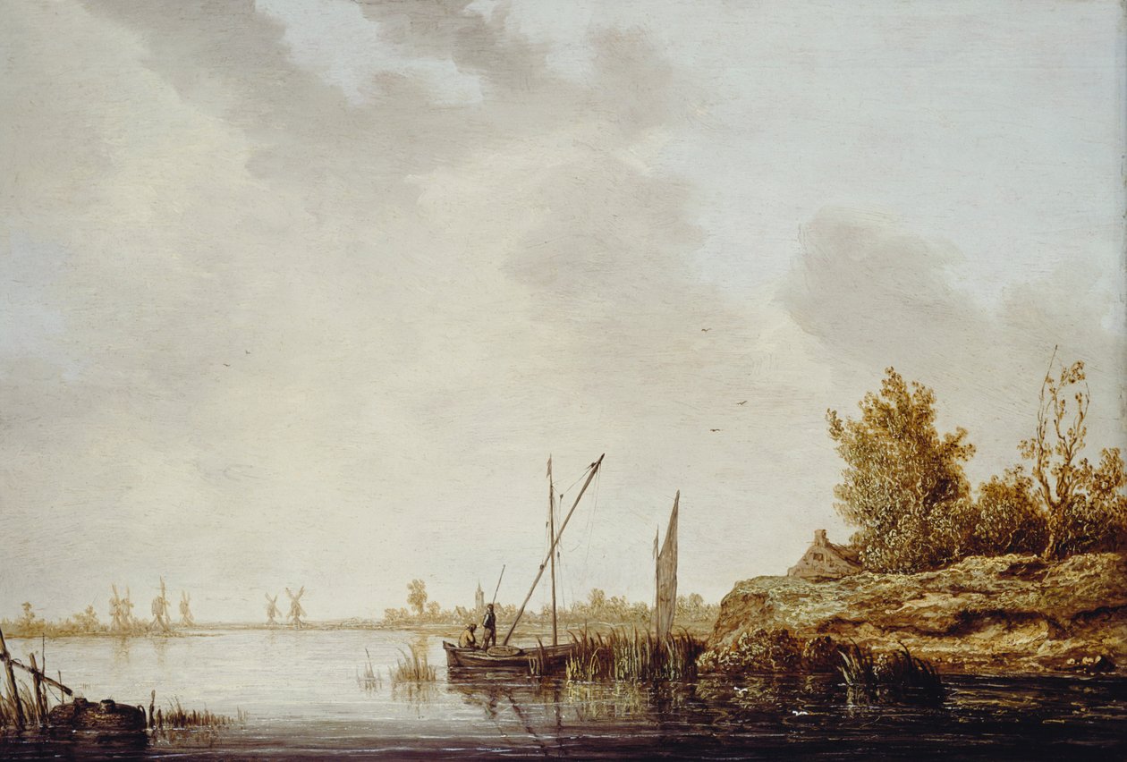 Uzak Yel Değirmenleriyle Bir Nehir Manzarası, c.1640-42 by Aelbert Cuyp