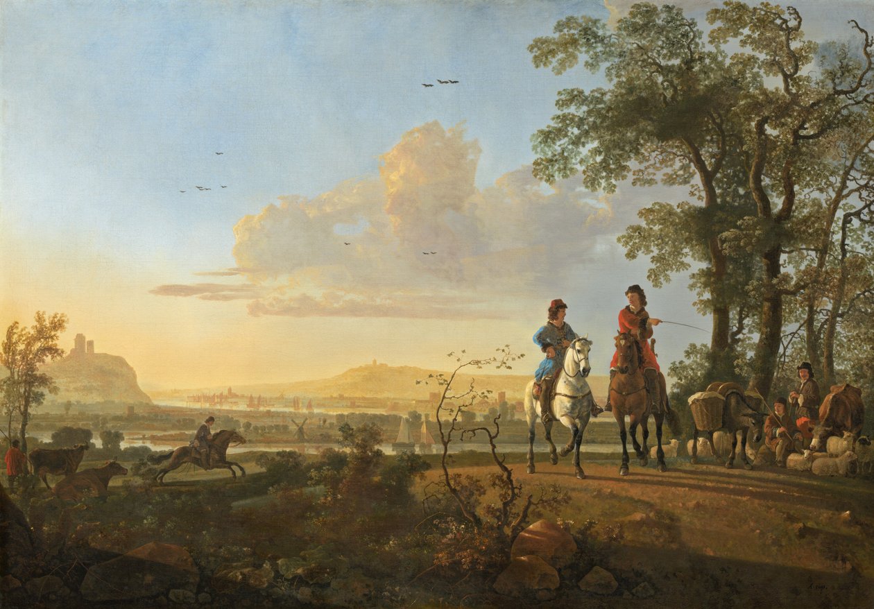 Atlılar ve Sığırlarla Çoban by Aelbert Cuyp