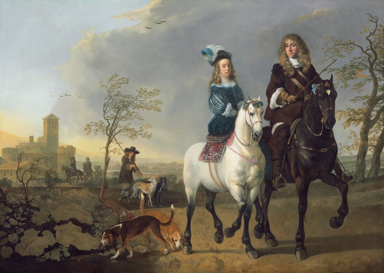 Atlı Hanımefendi ve Beyefendi, c. 1655, 16601665 üzerinde yeniden çalışıldı. by Aelbert Cuyp