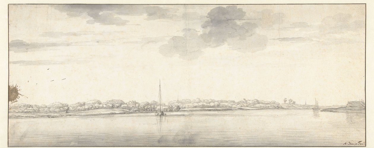 Sakin sularda gemilerin olduğu geniş nehir manzarası by Aelbert Cuyp