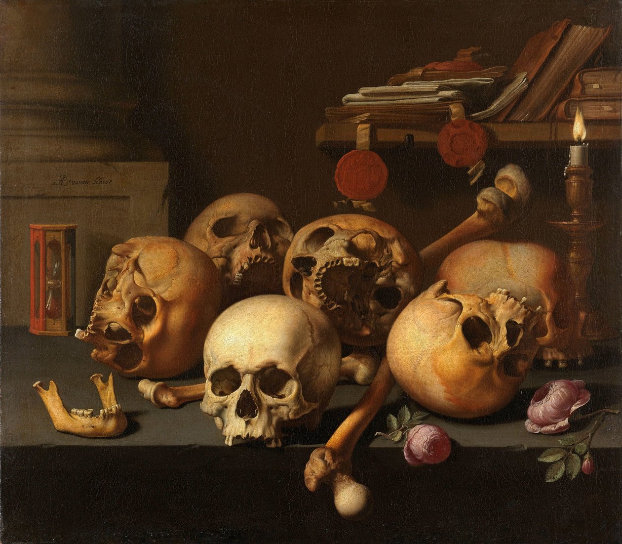 Vanitas natürmort by Aelbert Jansz. van der Schoor