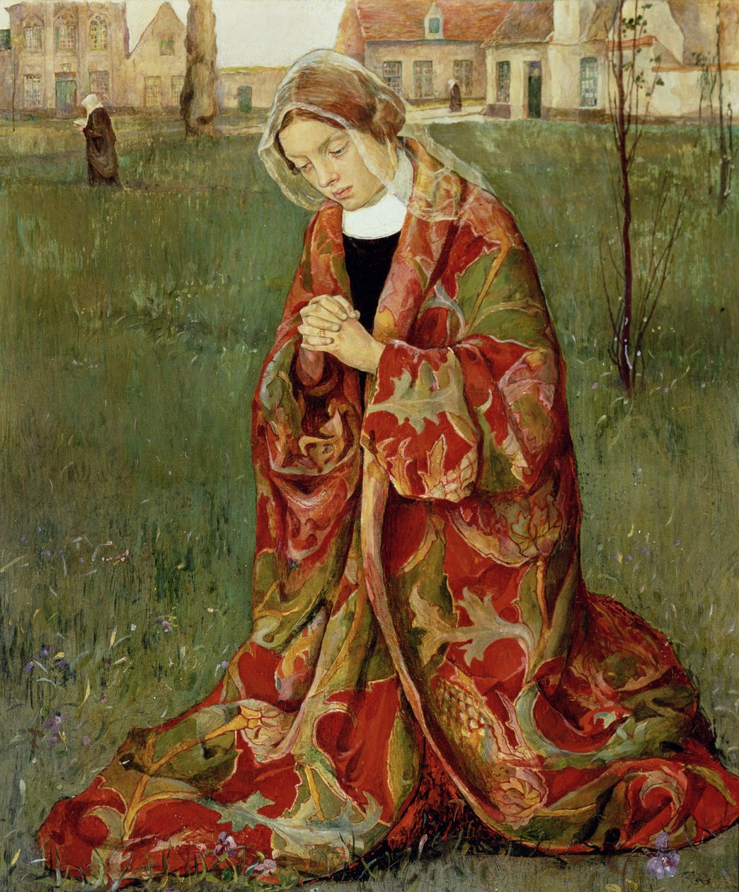 Beguinage içinde, c.1905 (panelde yağ) by Aelfred Fahey