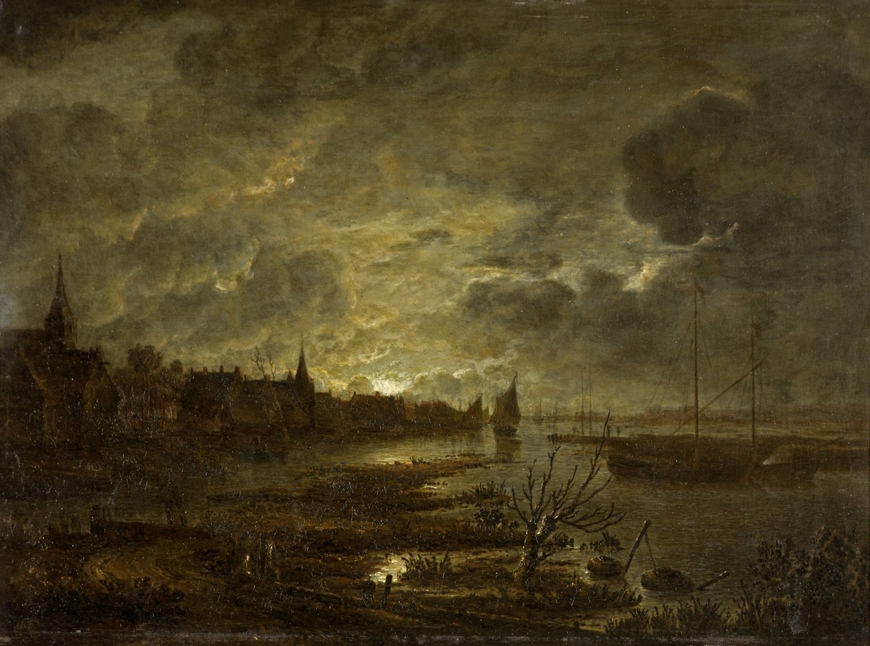 Ay Işığında Nehir Üzerinde Bir Köy, c.1645-1700 by Aert van der Neer