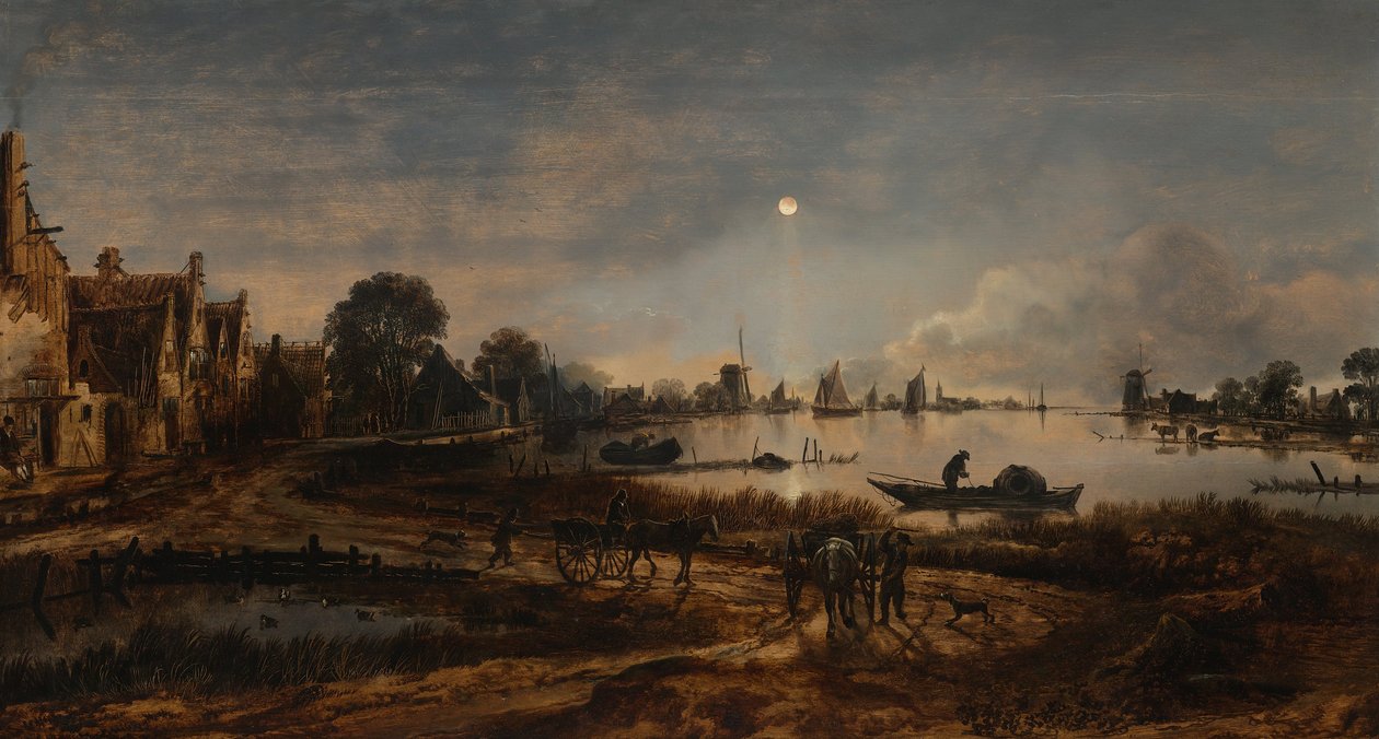 Ay Işığında Nehir Manzarası by Aert van der Neer