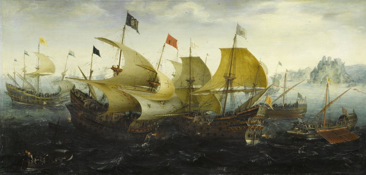 Cadiz Savaşı Hollandalı ve İngiliz Gemileri İspanyol Armadasına Saldırdı, 1608 by Aert Anthonisz