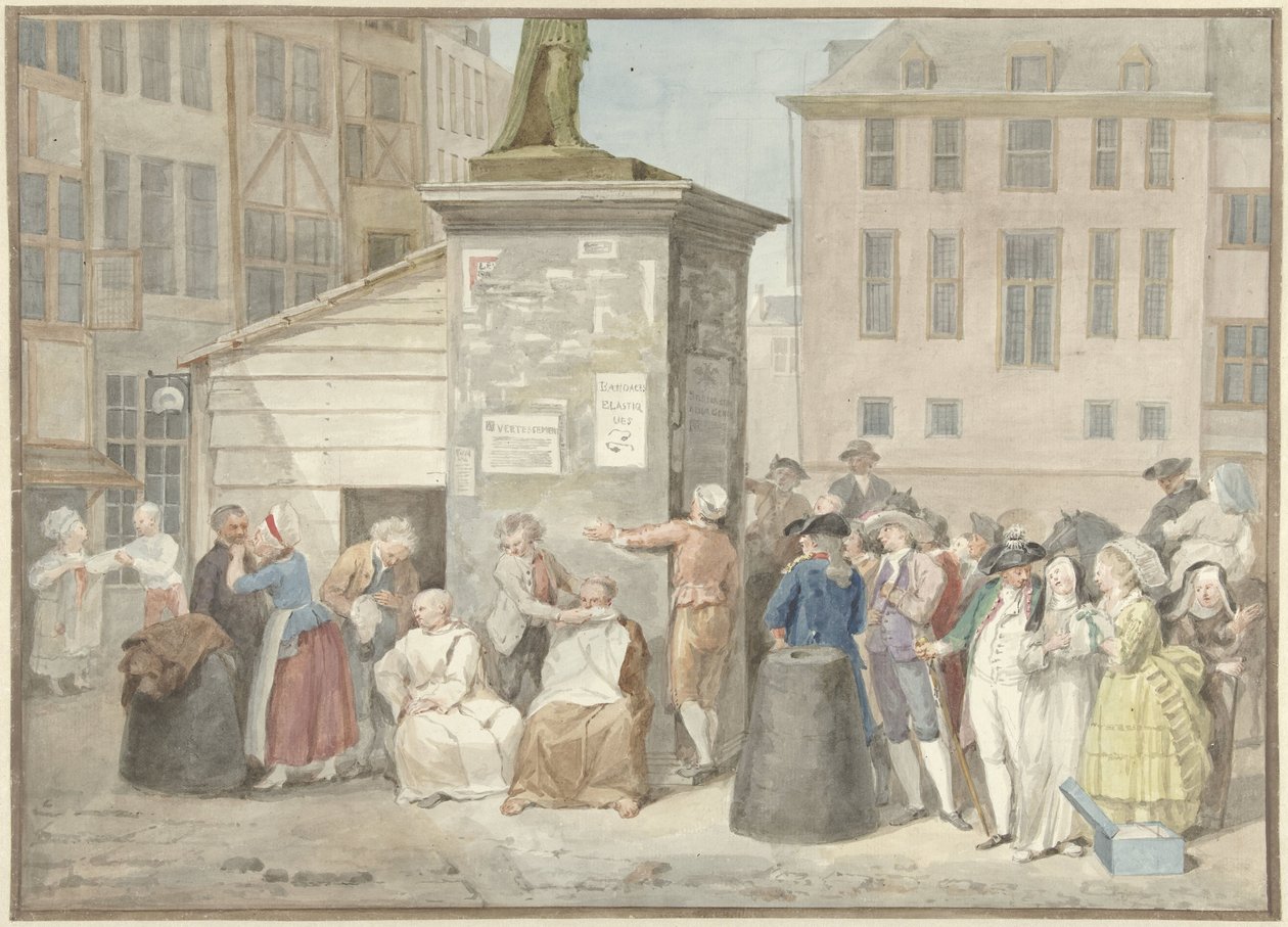 20 Ekim 1787'de Belçika'da devrim sırasında rahipler ve rahibelerle meydan by Aert Schouman (signed by artist)