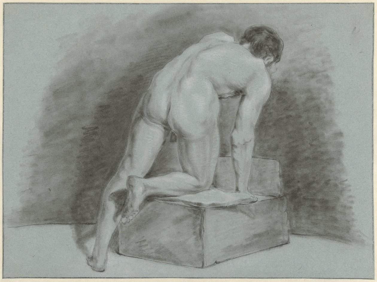 Erkek çıplak, eğilmiş, arkadan görülüyor by Aert Schouman