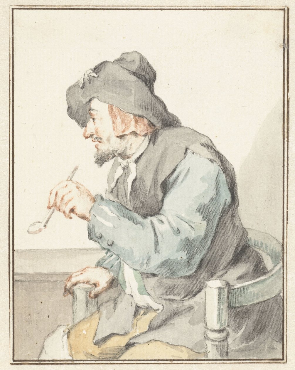 Bir koltukta pipo içen adam, sola by Aert Schouman