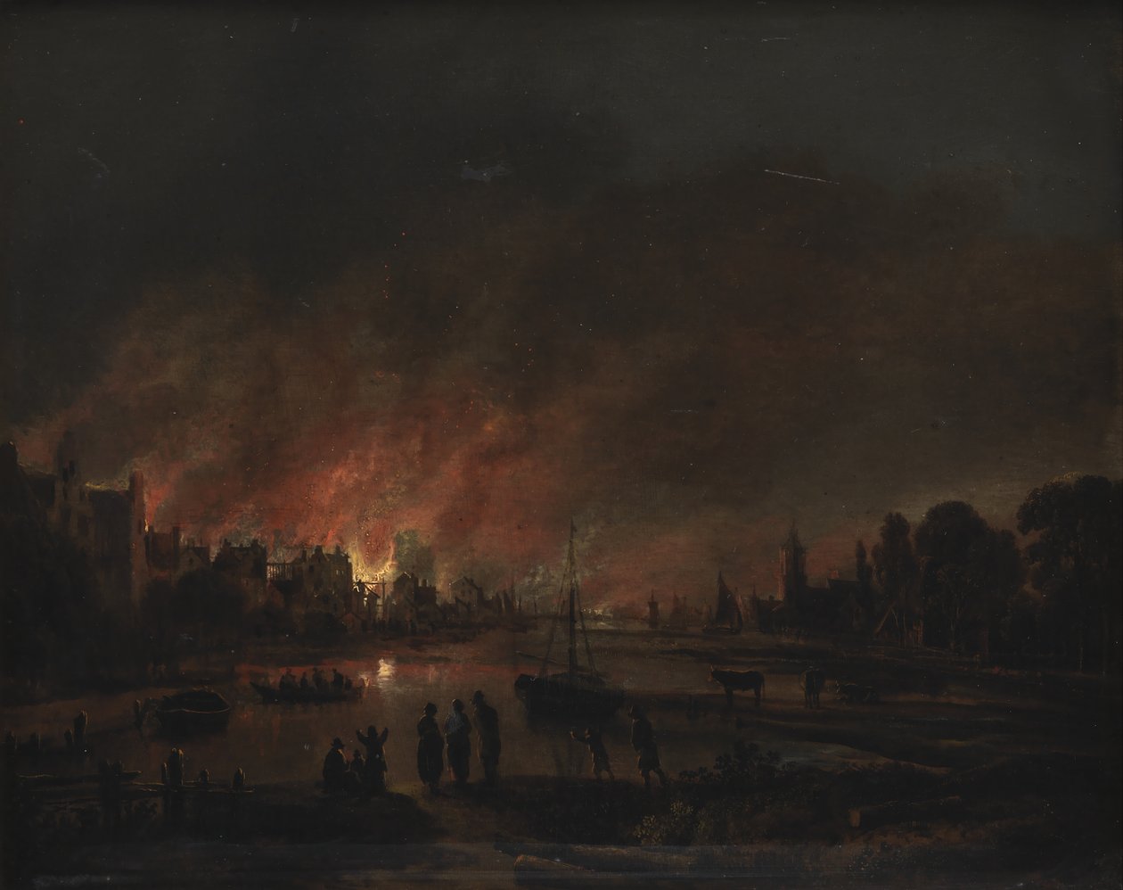 Bir Köyde Gece Yangın by Aert van der Neer