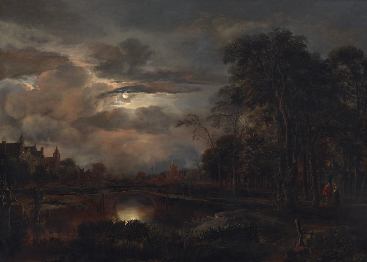 Köprü ile Mehtaplı Manzara by Aert van der Neer
