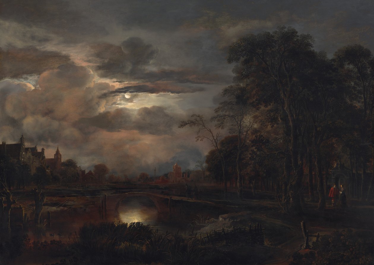 Köprü ile Mehtaplı Manzara, muhtemelen 16481650. by Aert van der Neer