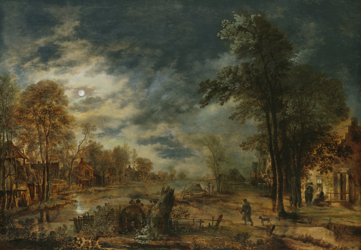 Bir Köy ile Mehtaplı Manzara by Aert van der Neer
