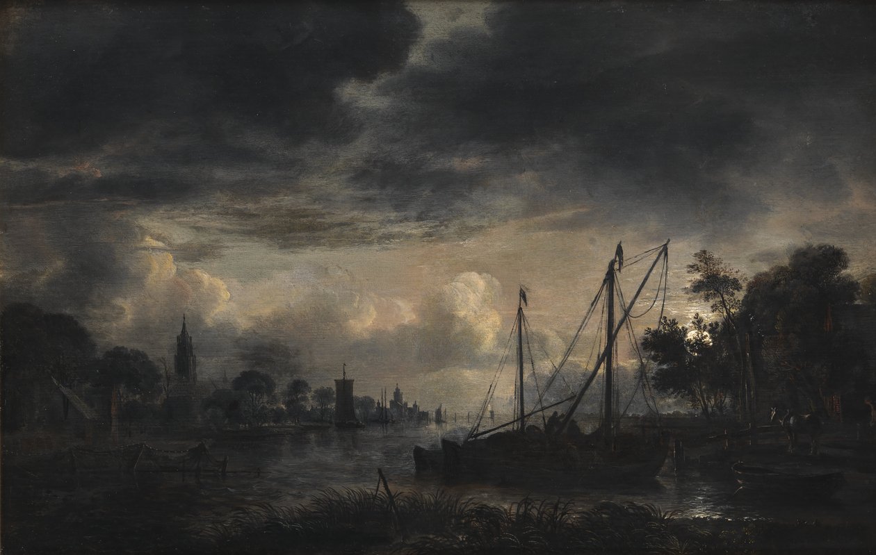 Ay Işığında Nehir Manzarası by Aert van der Neer