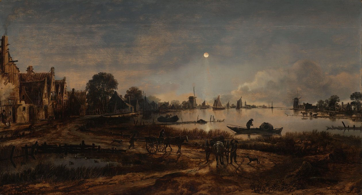 Ay Işığında Nehir Manzarası Mehtap Manzarası by Aert van der Neer