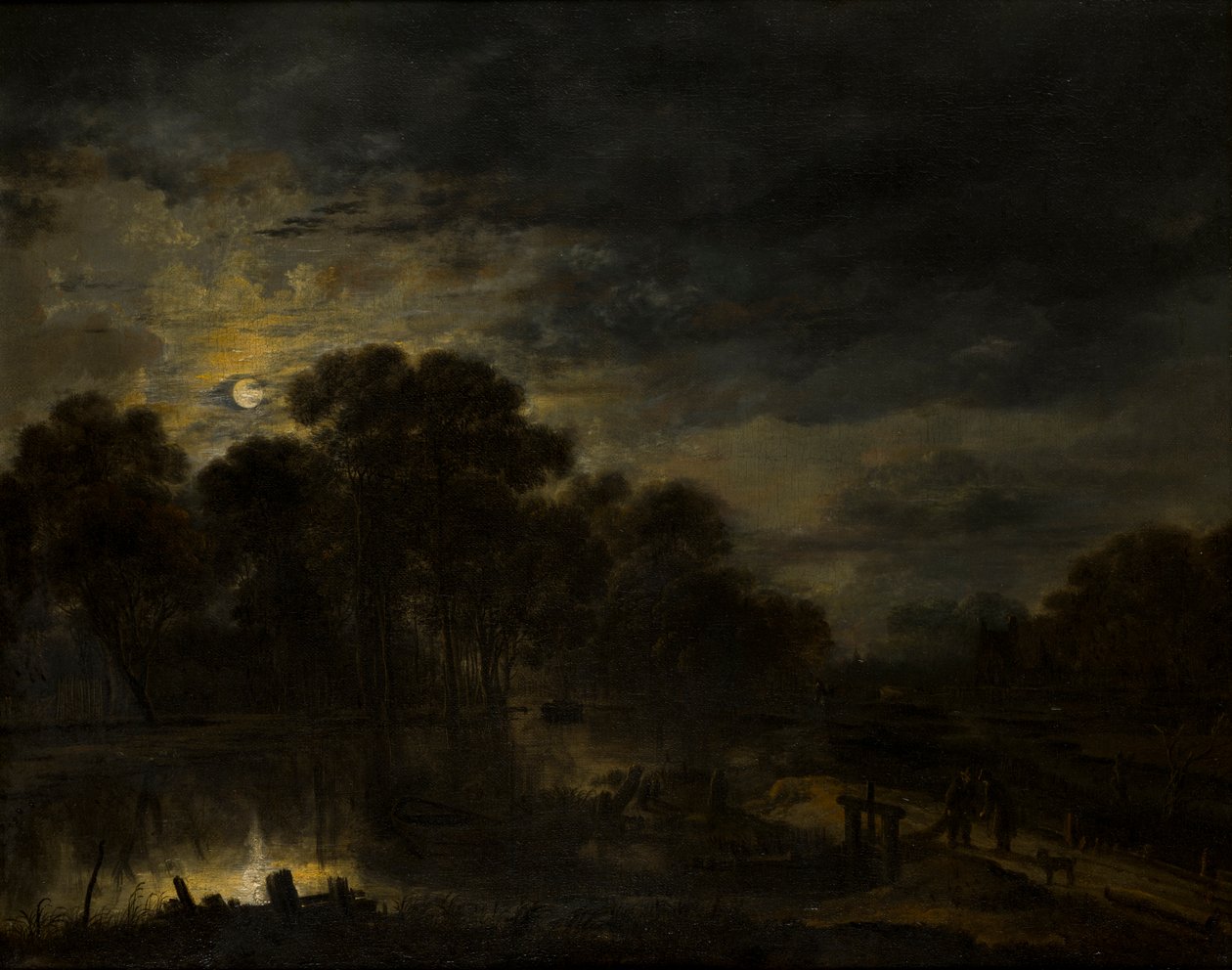 Ayışığı ile nehir manzarası, c.1623-77 (tuval üzerine yağlı boya) by Aert van der Neer