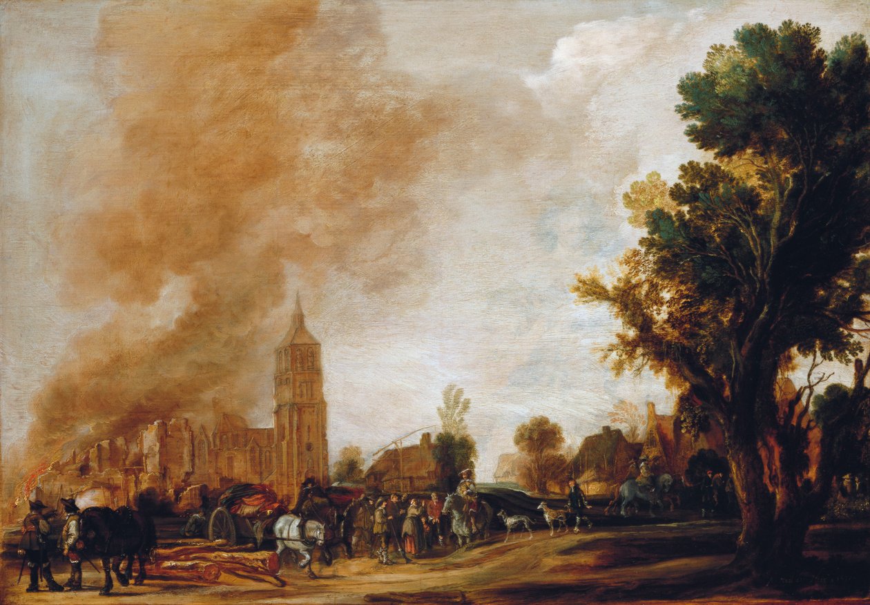 Yanan Köyden Ayrılan Askerler, 1637 by Aert van der Neer