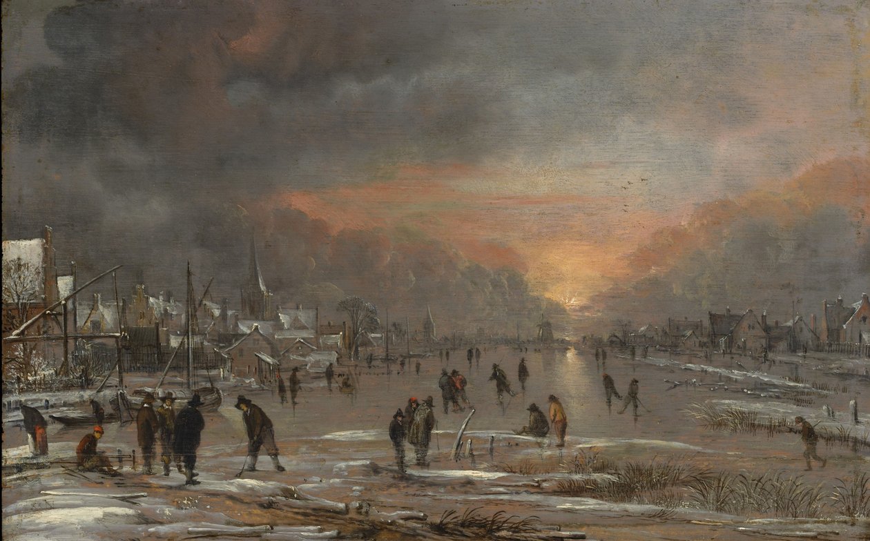 Donmuş Nehirde Spor, 1660 dolayları (tahta üzerine yağ) by Aert van der Neer