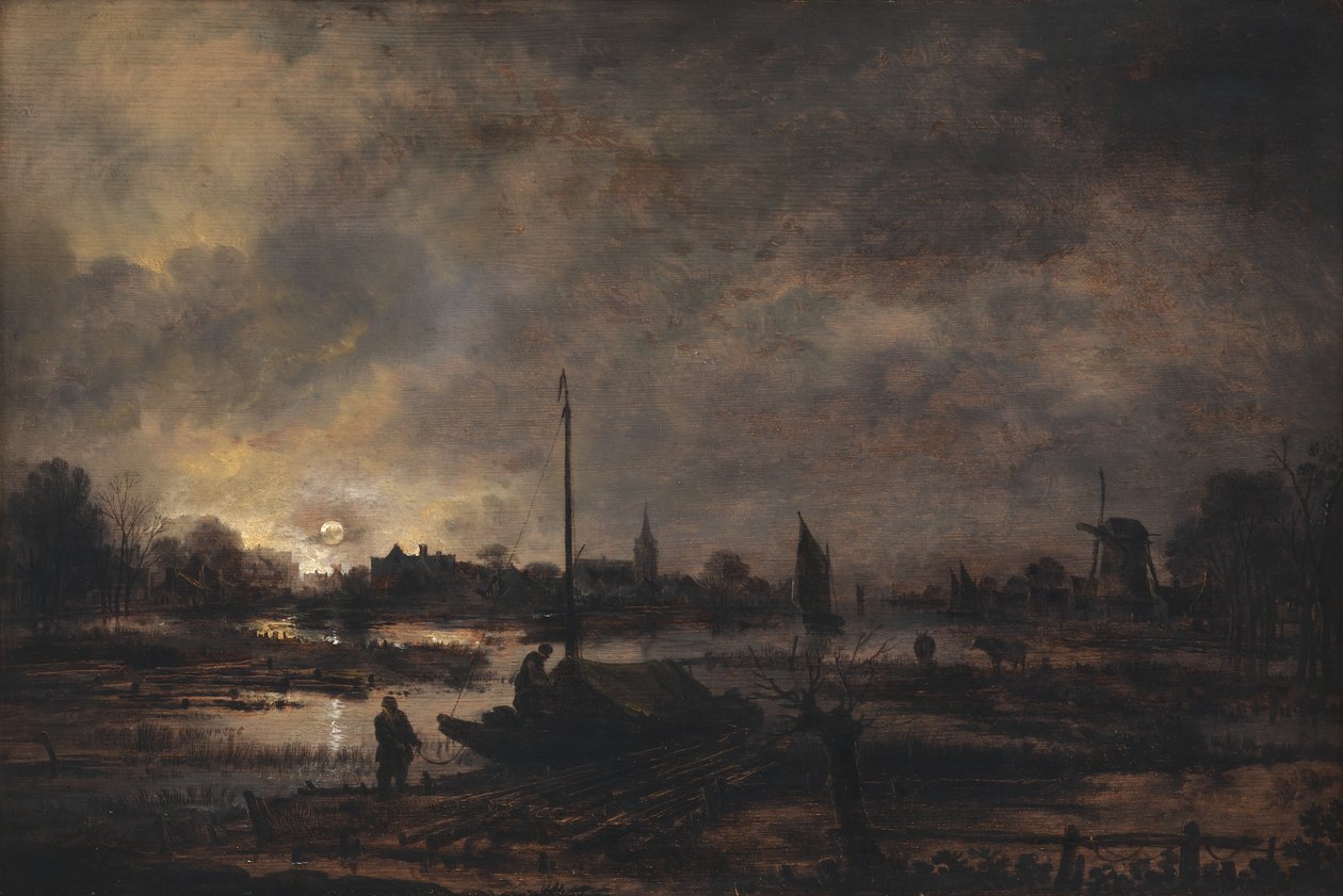 Bir Köyün Üzerinden Doğan Ay by Aert van der Neer