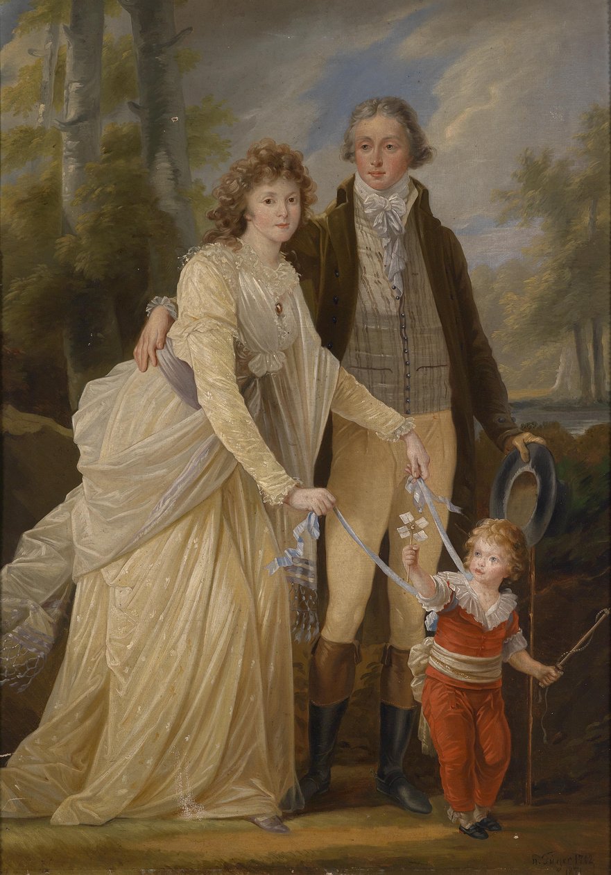 Prens Karl von und zu Lihtenştayn (1765-1795) eşi Maria Anna Josepha, Kontes von Khevenhüller-Metsch (1770-1849) ve oğulları Karl (1790-1865) ile by After Heinrich Füger