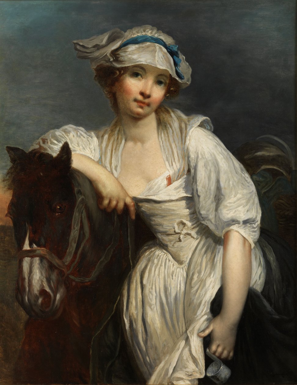 Bir atın boynuna yaslanmış genç kız by After Jean Baptiste Greuze