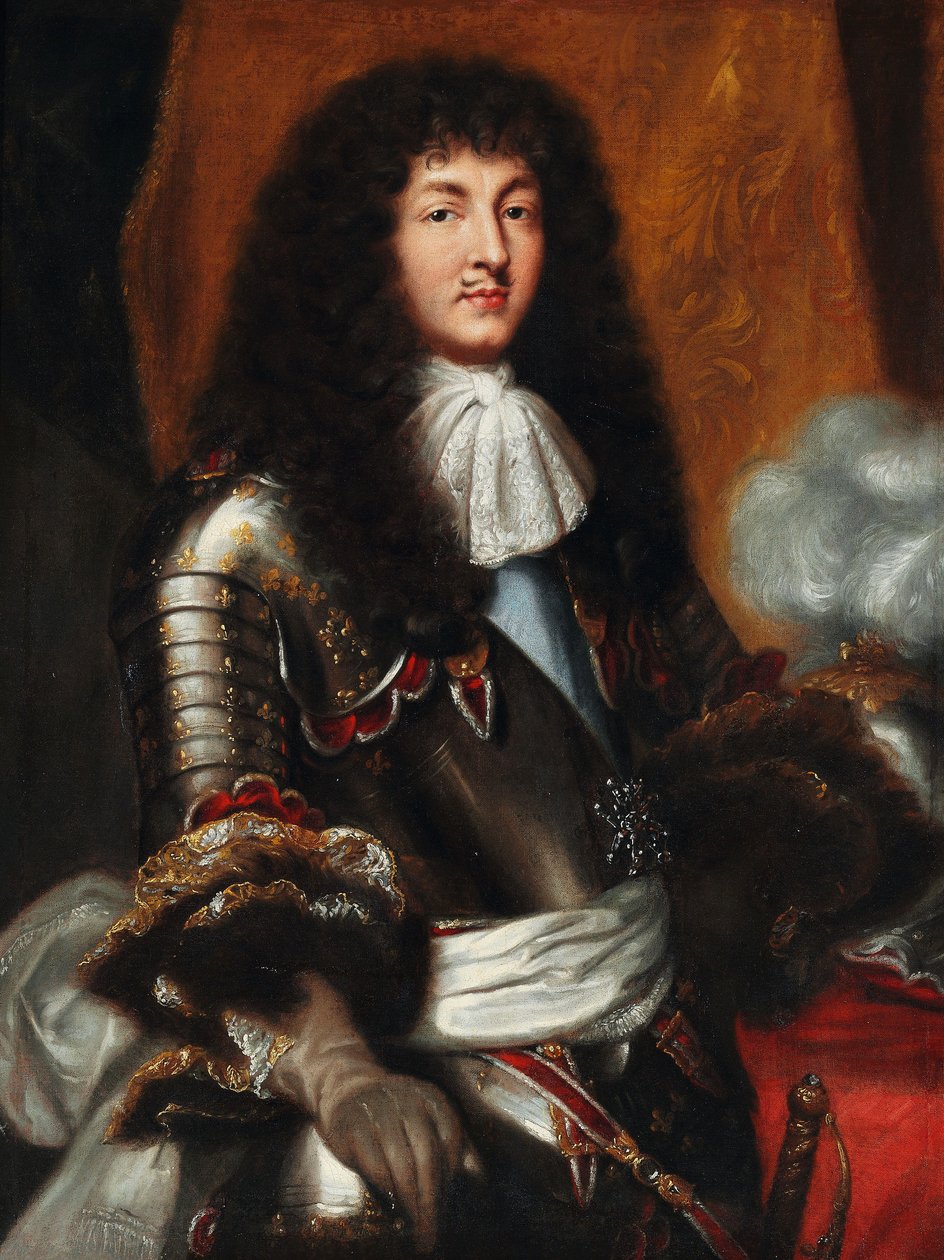 koyu tam dipli peruk ve zırh ile Louis XIV by Pierre Mignard