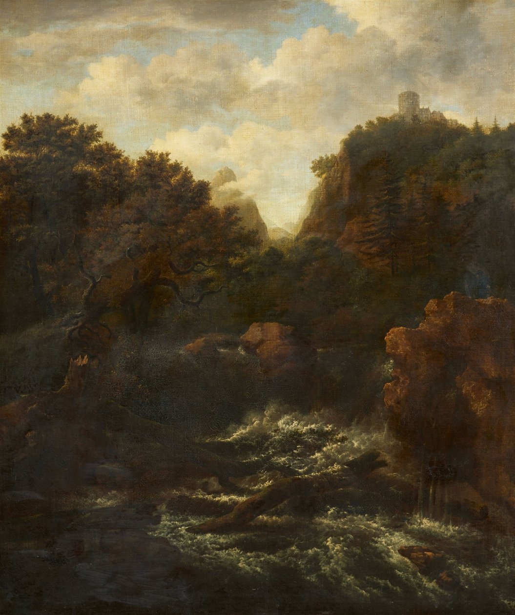 Su şelalesi ile dağ manzarası by after Jacob van Ruisdael
