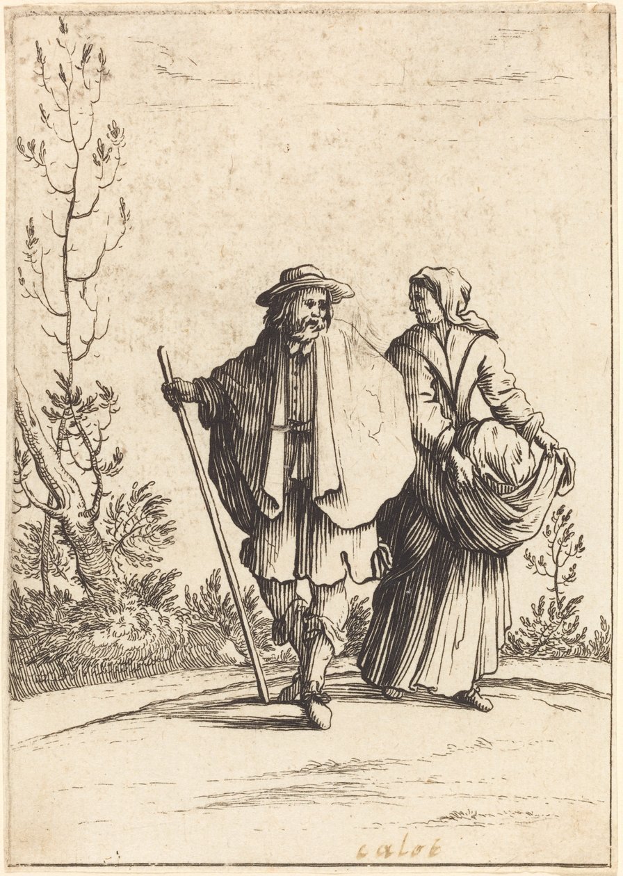 Dilenci Çift, Arka Planda Manzaralı by After Jacques Callot