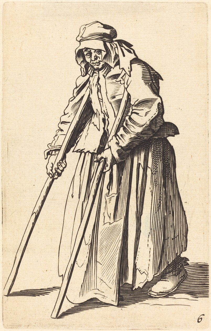 Koltuk değneği ile dilenci kadın by After Jacques Callot