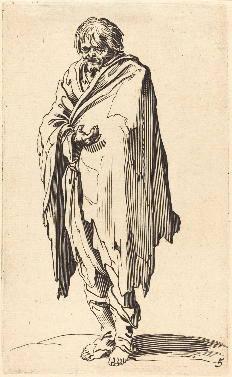 Çıplak Başlı ve Ayaklı Dilenci by After Jacques Callot
