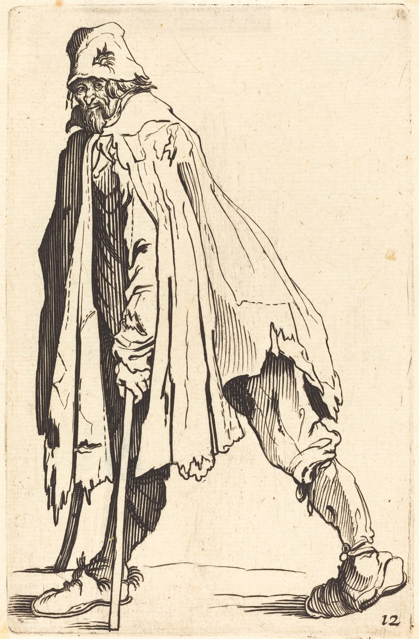 Koltuk değneği ve şapkalı dilenci by After Jacques Callot
