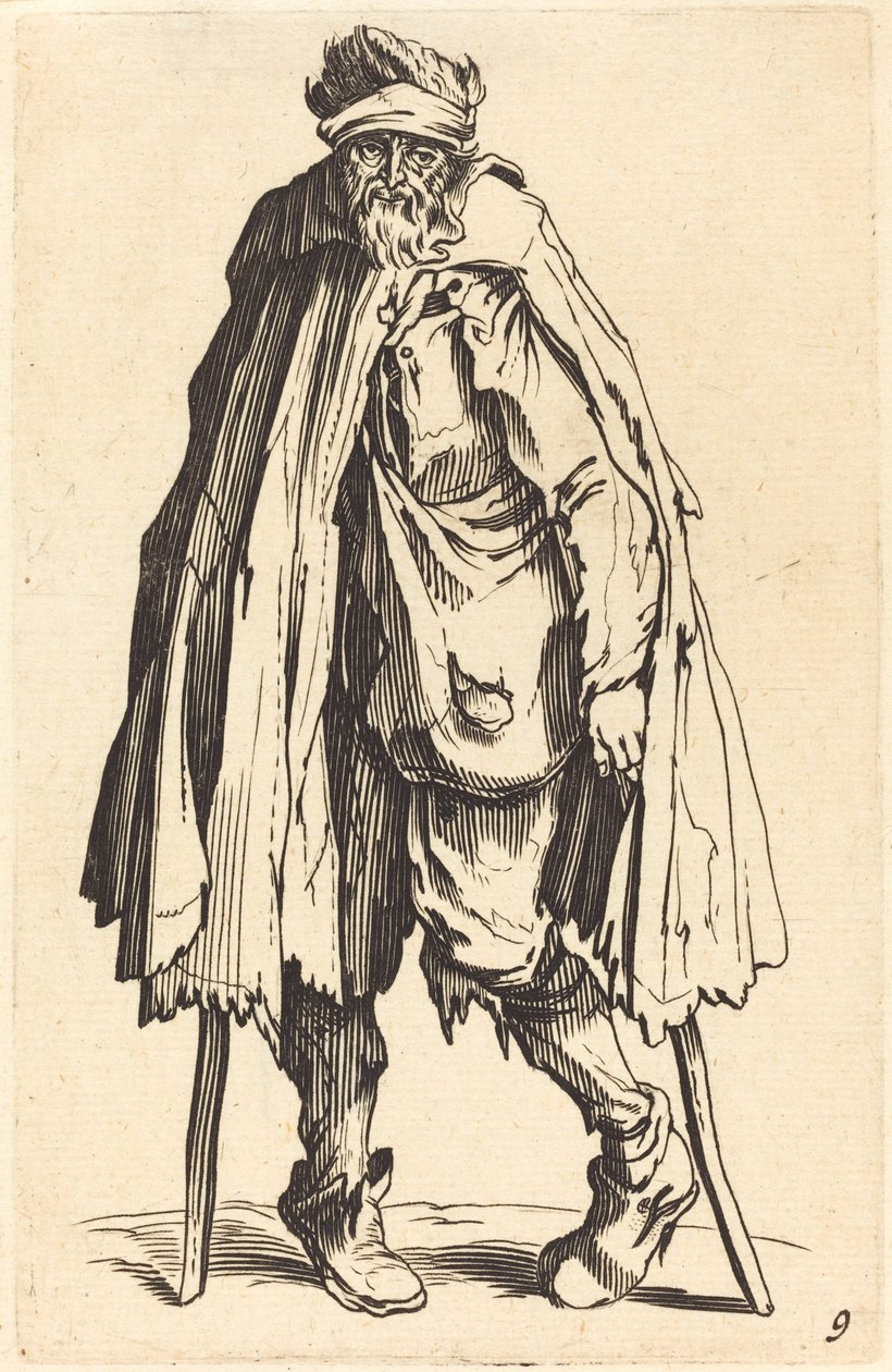Koltuk değneği ve çuval ile dilenci by After Jacques Callot