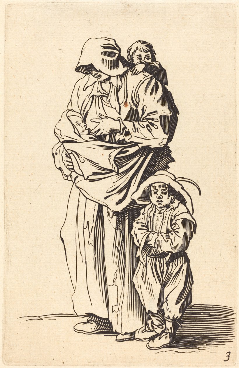 Anne ve Üç Çocuk by After Jacques Callot