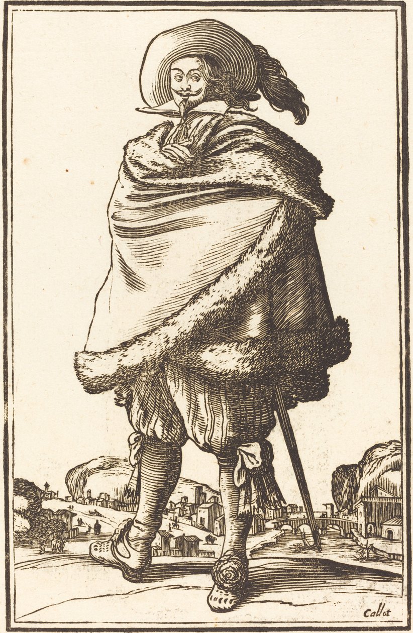 Kürkle süslenmiş bir mantoya sarılmış asil adam by After Jacques Callot